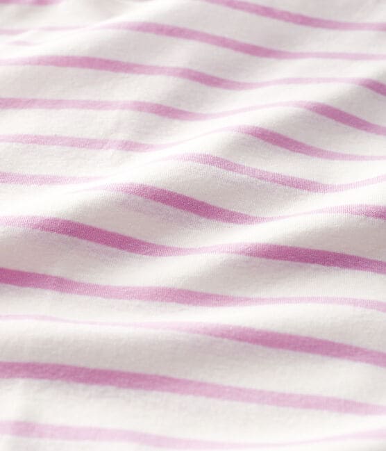 Women's Stripy Linen and Cotton Blend T-Shirt MARSHMALLOW white/BOHEME pink