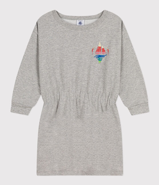 Girls' long-sleeved dress in brushed fleece. CHATON CHINE grey