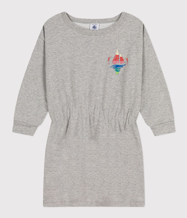 Girls' long-sleeved dress in brushed fleece. grey