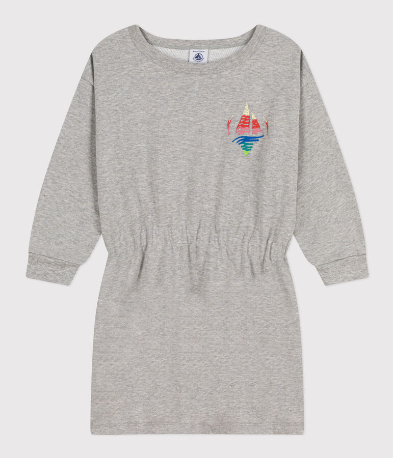 Girls' long-sleeved dress in brushed fleece. grey