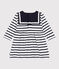 Babies' Breton stripe dress in thick cotton with long sleeves MARSHMALLOW white/SMOKING blue