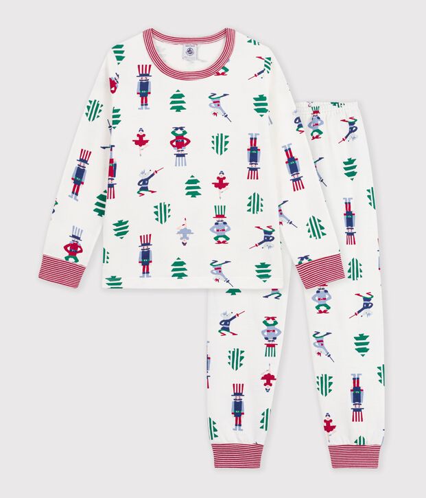 Children's Christmas print fleece pyjamas white/multicolor