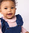Babies' dungarees with ruffles and long legs, made in denim with elastane DENIM MOYEN blue