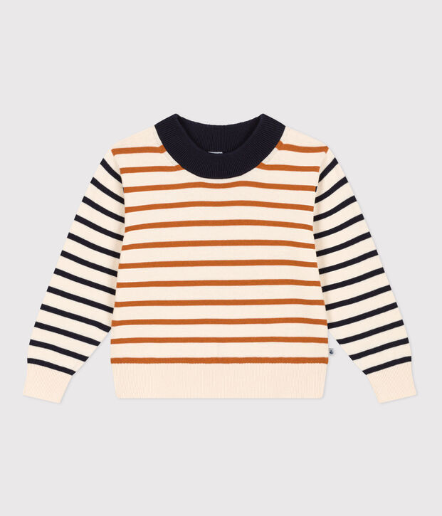 Unisex children's cotton Breton jumper Ecru/multicolor