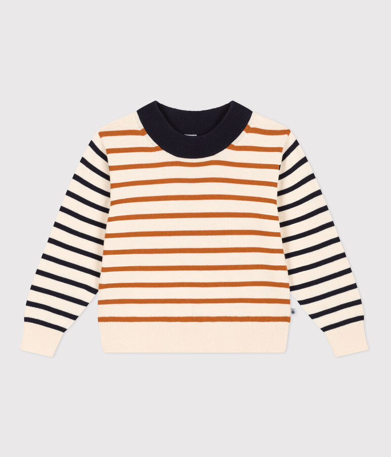 Unisex children's cotton Breton jumper Ecru/multicolor