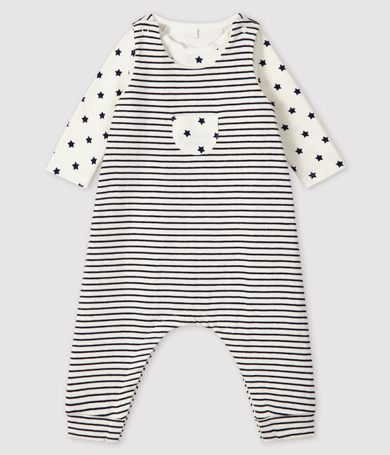 Baby's Tube Knit Clothing - 2-Piece Set MARSHMALLOW white/SMOKING blue