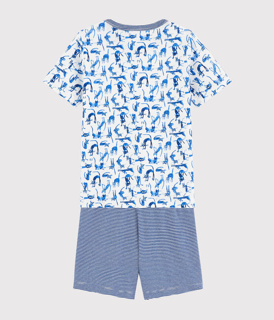 Boys' Cat Print Cotton Short Pyjamas MARSHMALLOW white/MULTICO white