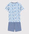 Boys' Cat Print Cotton Short Pyjamas MARSHMALLOW white/MULTICO white