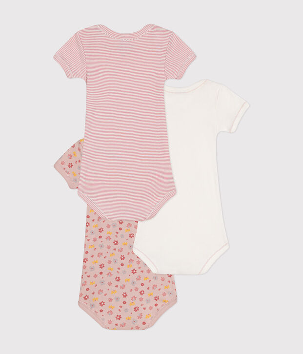 Babies' Short-Sleeved Floral Cotton Bodysuits - 3-Pack multicolor
