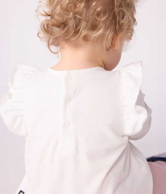 Babies' long-sleeved plain cotton blouse MARSHMALLOW white