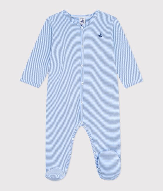 Babies' stripy printed cotton pyjama suit EDNA blue/MARSHMALLOW white