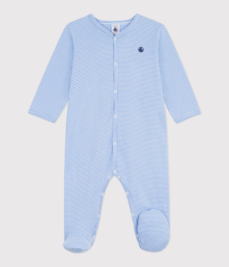 Babies' stripy printed cotton pyjama suit blue/white