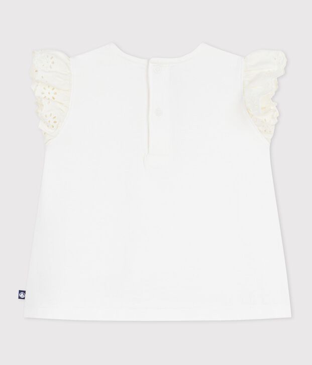 Babies' short-sleeved plain cotton T-shirt white