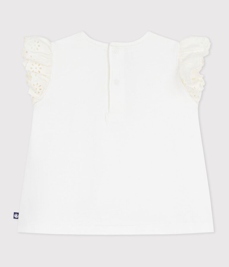 Babies' short-sleeved plain cotton T-shirt white