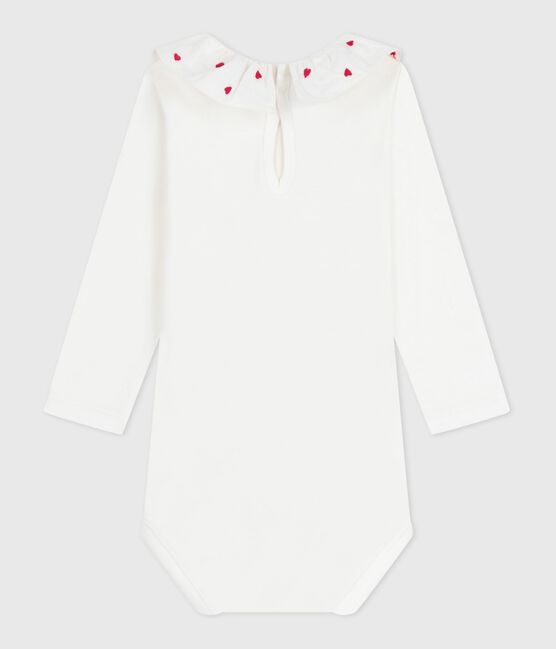 Babies' plain cotton body with an embroidered collar MARSHMALLOW white
