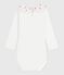 Babies' plain cotton body with an embroidered collar MARSHMALLOW white