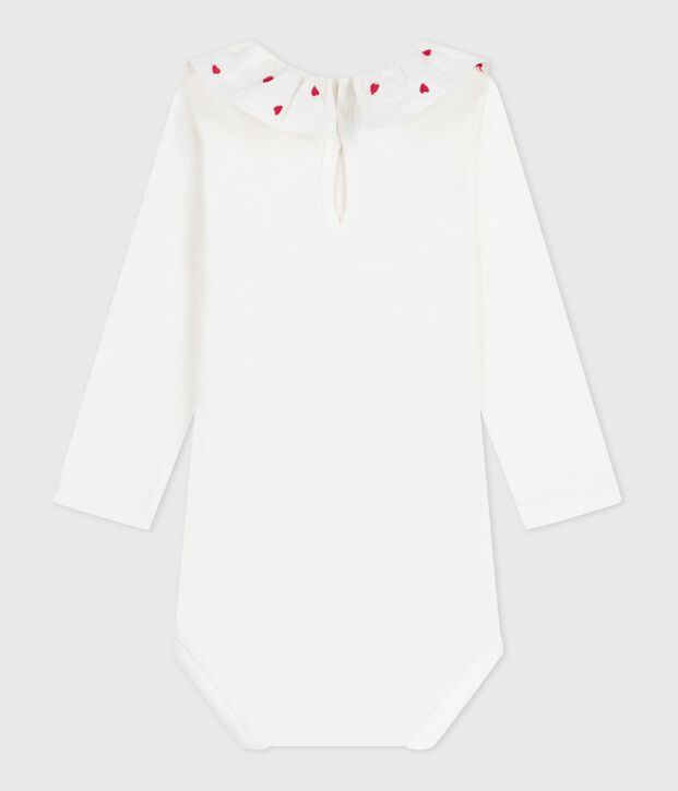 Babies' plain cotton body with an embroidered collar white