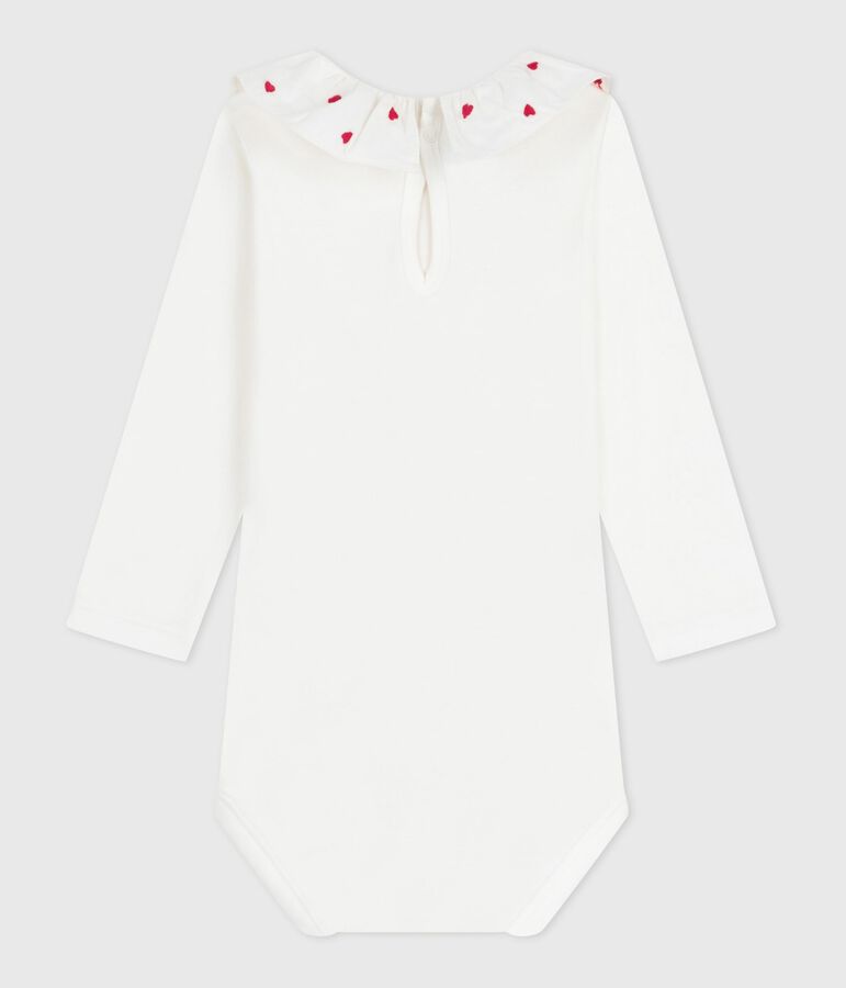 Babies' plain cotton body with an embroidered collar white