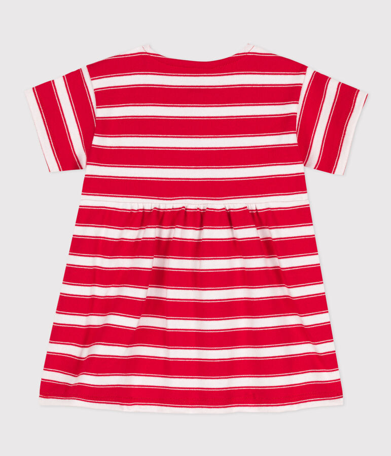 Babies' Striped Short-Sleeved Thick Jersey Dress PEPS red/MARSHMALLOW white