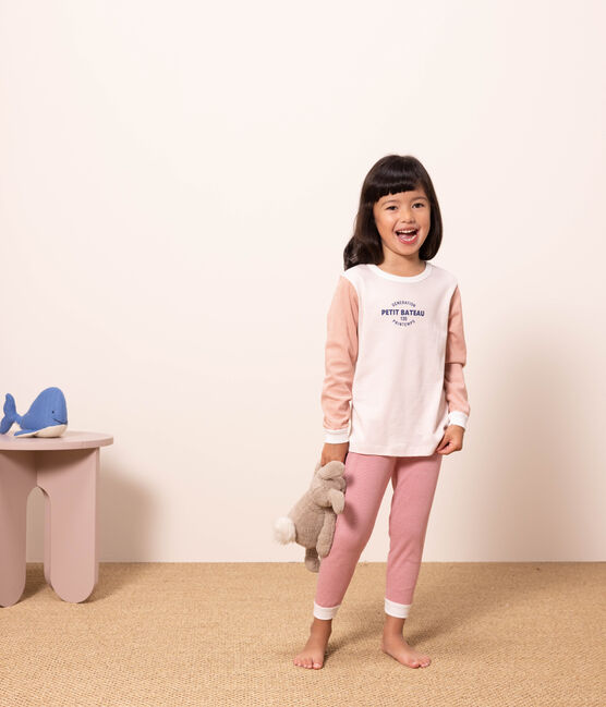 Children's Unisex Three-Tone Pinstriped Cotton Pyjamas SALINE pink/MULTICO white