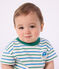 Babies' short-sleeved stripy cotton T-shirt white/multicolor