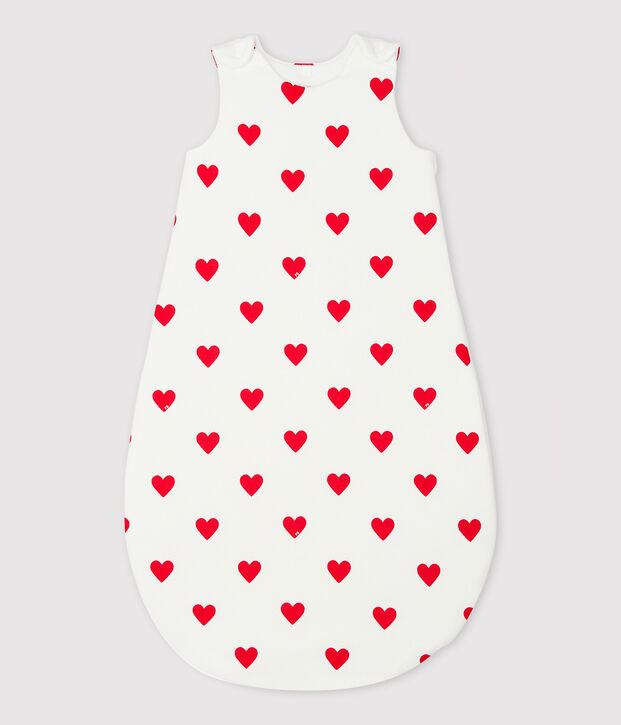 Babies' 2 TOG heart-patterned cotton sleeping bag white/red