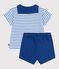 Babies' 2-piece cotton outfit, the T-shirt top has a sailor collar MILK blue/PERSE