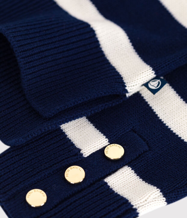 Women's striped wool and cotton jumper with a stand-up collar blue/white