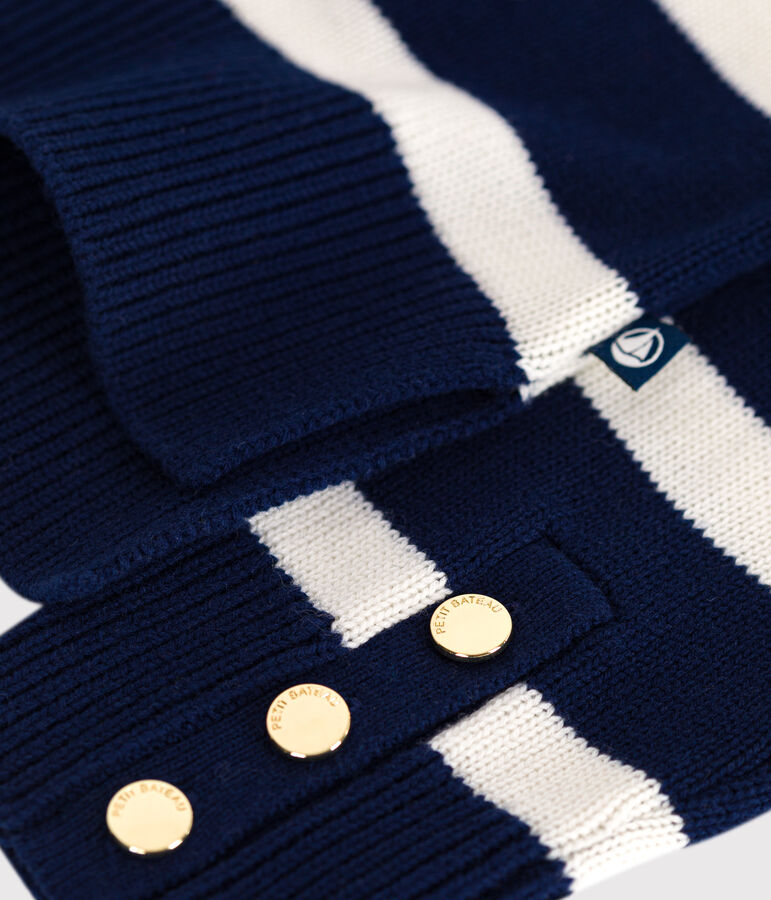 Women's striped wool and cotton jumper with a stand-up collar blue/white