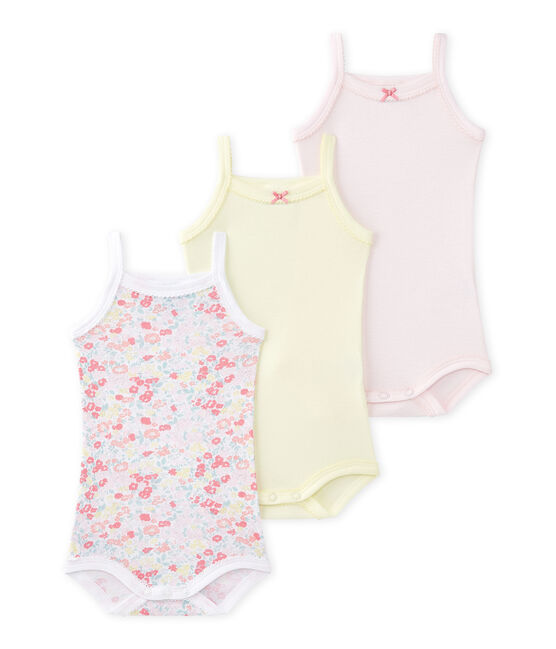 Set of 3 baby girls' bodysuits with straps. LOT white