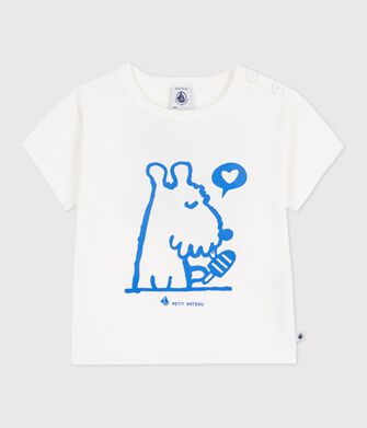 Babies' short-sleeved cotton T-shirt with a dog motif