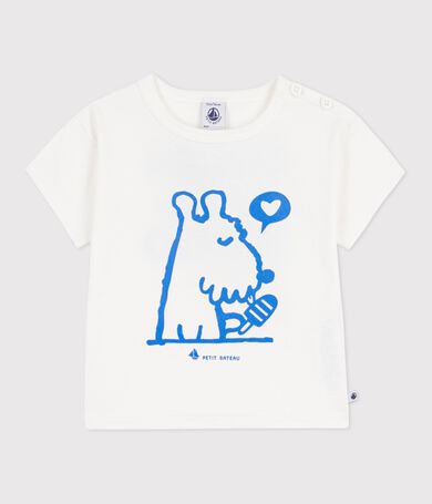 Babies' short-sleeved cotton T-shirt with a dog motif