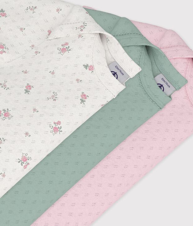 Pack of babies' floral print short-sleeved openwork cotton bodies multicolor