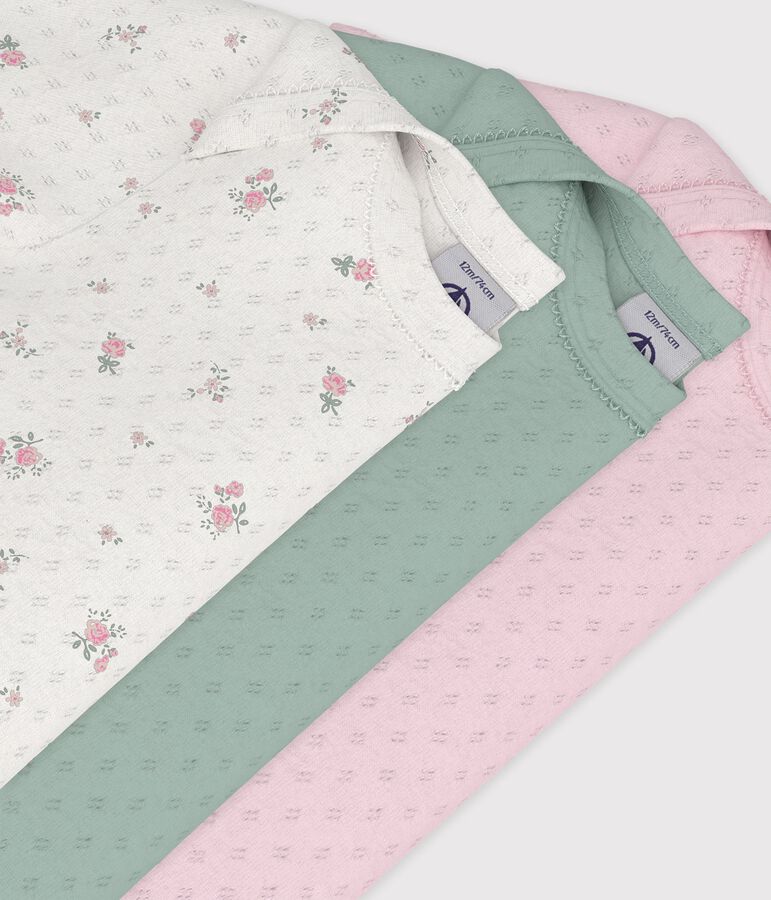 Pack of babies' floral print short-sleeved openwork cotton bodies multicolor