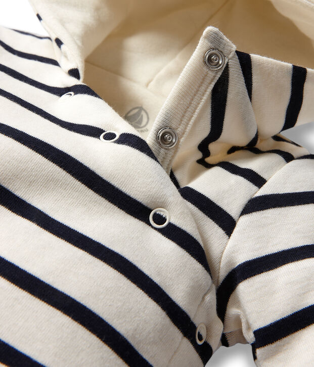 Baby's striped hooded all-in-one white/blue