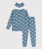 Children's cotton bird-themed pyjamas with a mask ROVER blue/MARSHMALLOW white