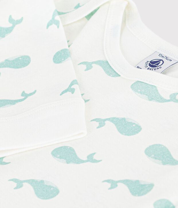 Babies' footless whale print cotton pyjamas white/blue