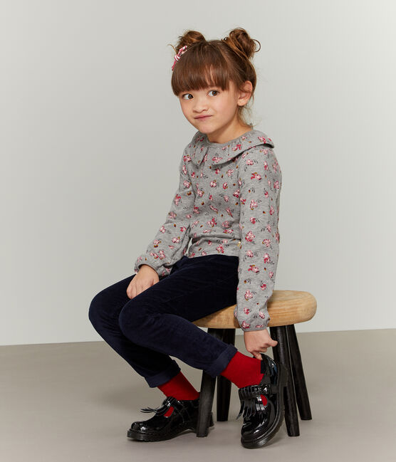 Girls' Long-Sleeved T-Shirt BELUGA grey/MULTICO white