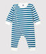 Babies' Footless Blue Striped Padded Cotton Jumpsuit