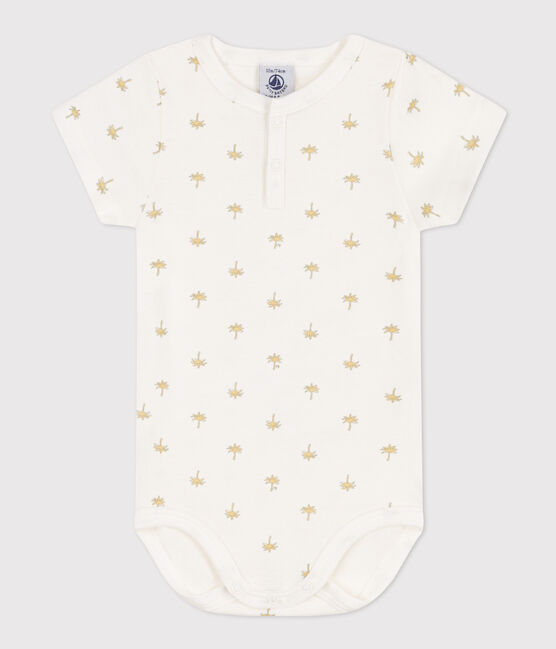 Babies' Short-Sleeved Cotton Palm Print Bodysuit MARSHMALLOW white/MULTICO white