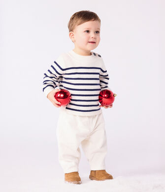 Babies' stripy wool and cotton sailor-style jumper