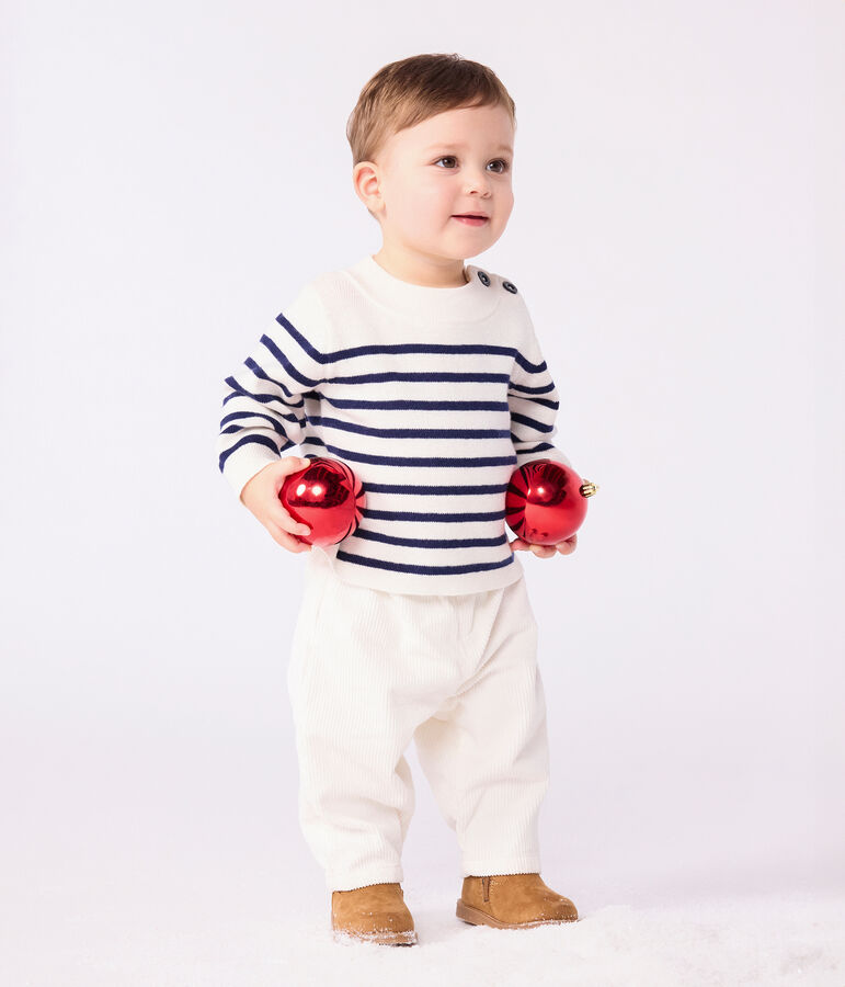 Babies' stripy wool and cotton sailor-style jumper white/blue