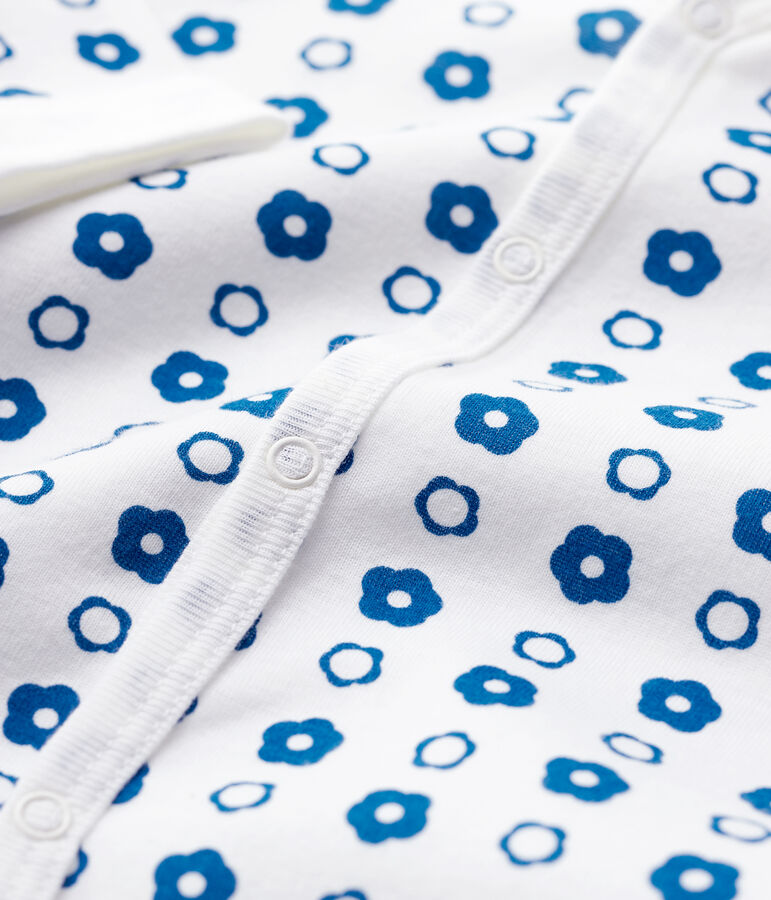 Babies' Retro Floral Organic Cotton Fleece Sleepsuit white/blue
