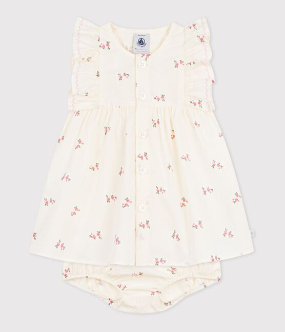 Babies' cotton baby dress with bloomers, printed with flowers MILK /MULTICO