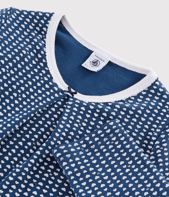 Girls' Hearts Print Tubular Knit Pyjamas MAJOR blue/MARSHMALLOW white