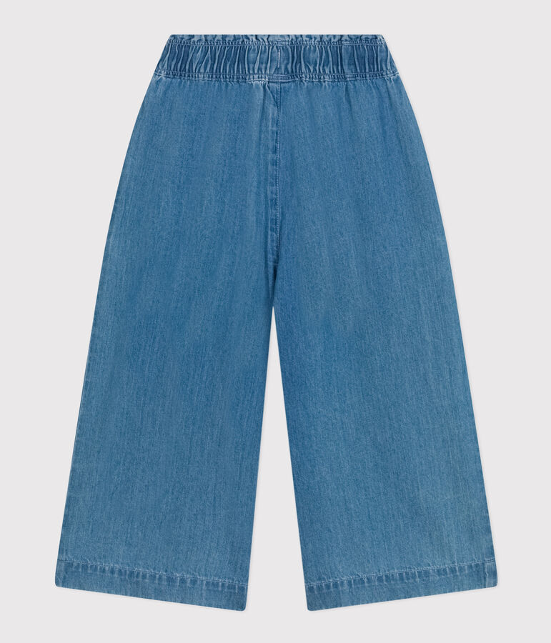 Girls' Light Denim Wide-Leg Trousers blue