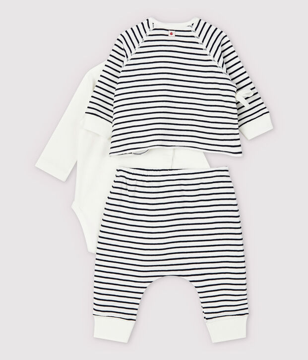 Babies' Stripy Organic Cotton Tube Knit Clothing - 3-Pack white/blue