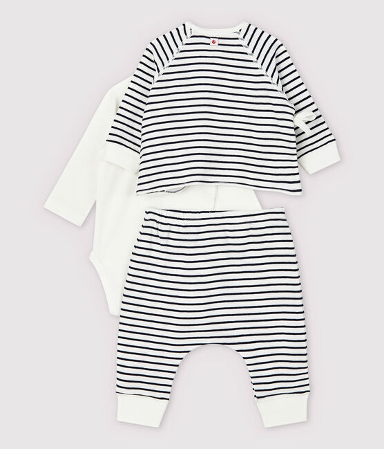 Babies' Stripy Organic Cotton Tube Knit Clothing - 3-Pack MARSHMALLOW white/SMOKING blue