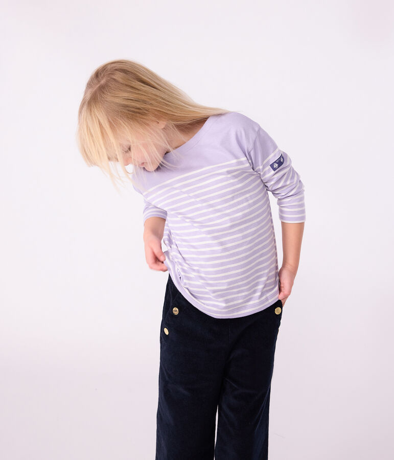 Children's cotton Breton top purple/ecru