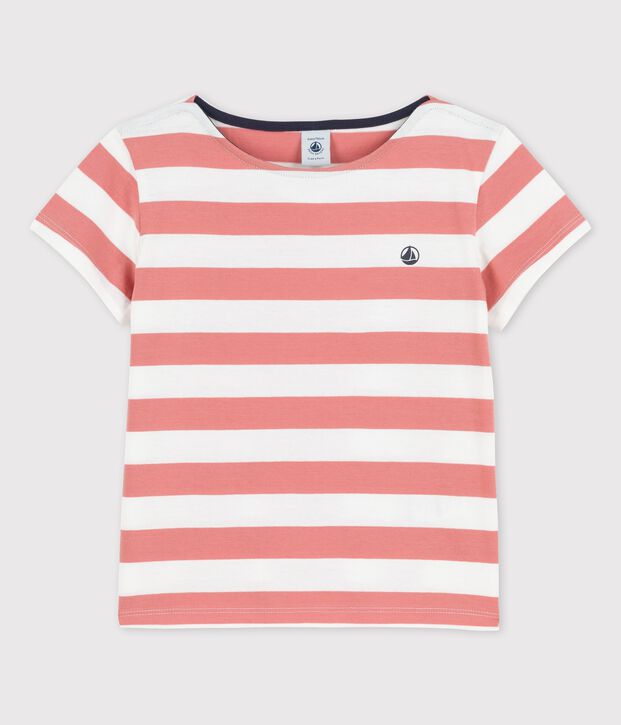 Girls' Short-Sleeved Cotton T-Shirt pink/white
